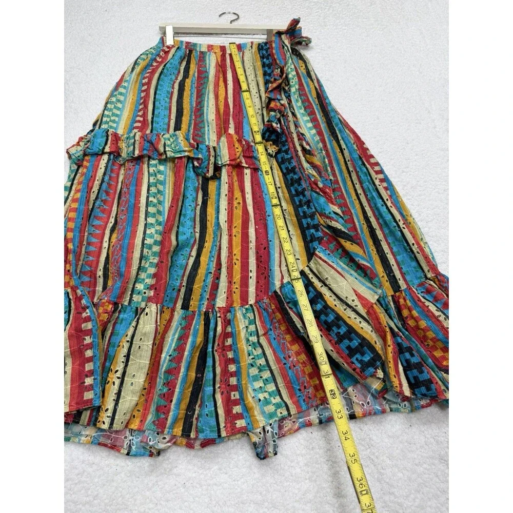 Anthropologie Verb Wrap Maxi Skirt Blue Ruffled Eyelet Preppy Retro Boho Size XS